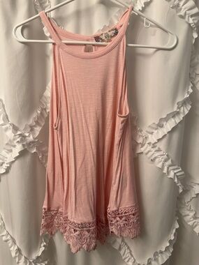 Pink Rose Light Pink Crochet-Hem Tank Top